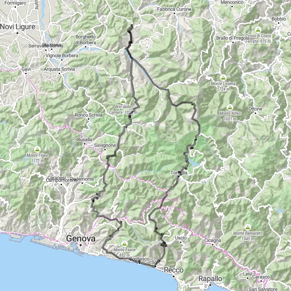 Karttaminiaatyyri "Pyöräilyseikkailu Bogliascon ympäristössä" pyöräilyinspiraatiosta alueella Liguria, Italy. Luotu Tarmacs.app pyöräilyreittisuunnittelijalla
