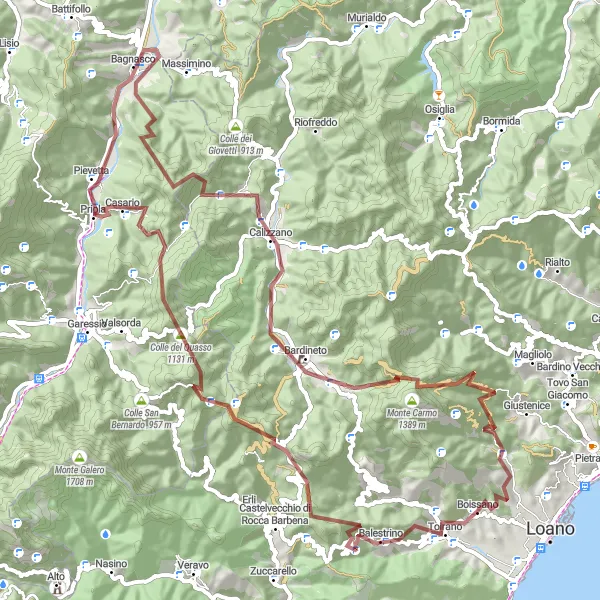 Karten-Miniaturansicht der Radinspiration "Gravelabenteuer rund um Boissano" in Liguria, Italy. Erstellt vom Tarmacs.app-Routenplaner für Radtouren