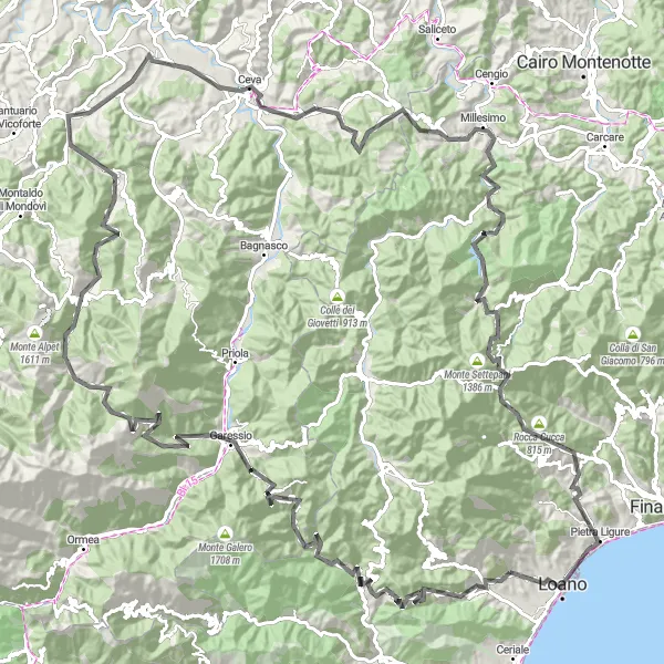 Map miniature of "Boissano - Balestrino Circuit" cycling inspiration in Liguria, Italy. Generated by Tarmacs.app cycling route planner