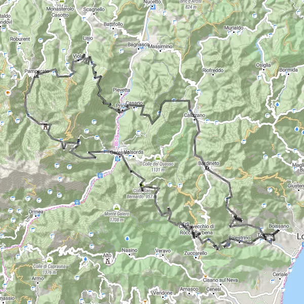 Map miniature of "Road Cycling Adventure" cycling inspiration in Liguria, Italy. Generated by Tarmacs.app cycling route planner