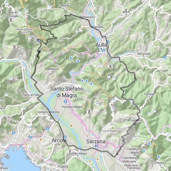 Miniaturní mapa "Cyklistická trasa Monte Castellaro" inspirace pro cyklisty v oblasti Liguria, Italy. Vytvořeno pomocí plánovače tras Tarmacs.app