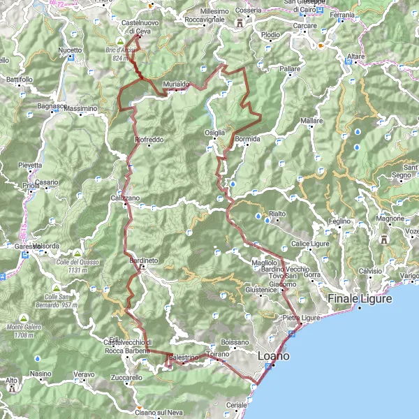 Karten-Miniaturansicht der Radinspiration "Herausfordernde Gravel-Tour durch die ligurischen Berge" in Liguria, Italy. Erstellt vom Tarmacs.app-Routenplaner für Radtouren