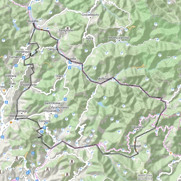 Karttaminiaatyyri "Reitti Busallasta Monte Brichetton kautta" pyöräilyinspiraatiosta alueella Liguria, Italy. Luotu Tarmacs.app pyöräilyreittisuunnittelijalla