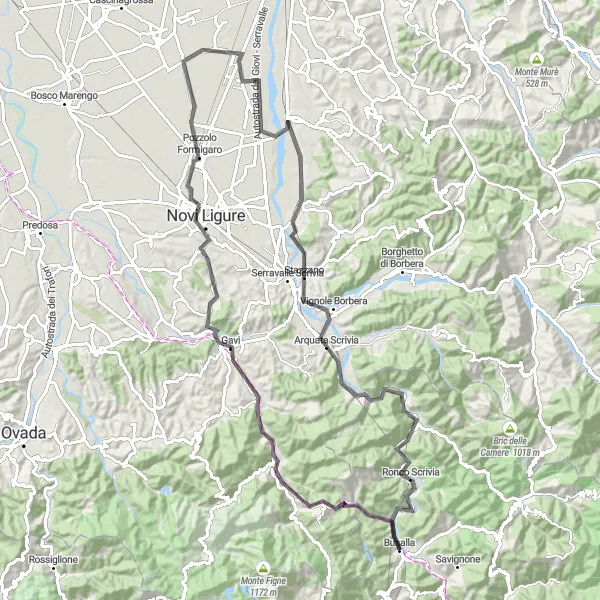 Zemljevid v pomanjšavi "Busalla to Monte Spineto Loop" kolesarske inspiracije v Liguria, Italy. Generirano z načrtovalcem kolesarskih poti Tarmacs.app