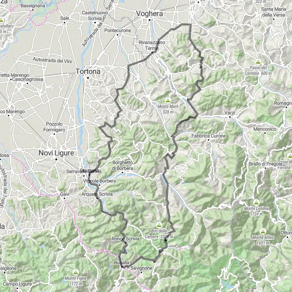 Mapa miniatúra "Cyklistická trasa s výzvami Busalla - Monte Spineto" cyklistická inšpirácia v Liguria, Italy. Vygenerované cyklistickým plánovačom trás Tarmacs.app