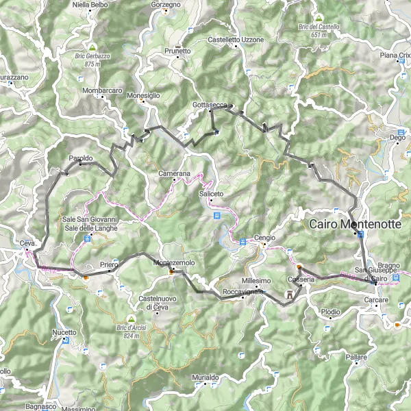 Miniatua del mapa de inspiración ciclista "Ruta en Carretera a través de Liguria" en Liguria, Italy. Generado por Tarmacs.app planificador de rutas ciclistas
