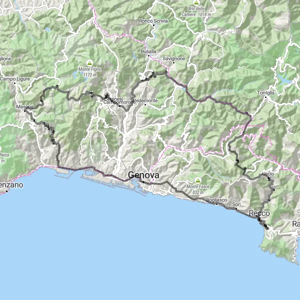 Miniaturní mapa "Okružní cesta z Camogli - Monte Santa Croce" inspirace pro cyklisty v oblasti Liguria, Italy. Vytvořeno pomocí plánovače tras Tarmacs.app