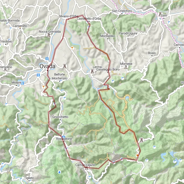 Miniatuurkaart van de fietsinspiratie "Ontdek de Ligurische grindwegen" in Liguria, Italy. Gemaakt door de Tarmacs.app fietsrouteplanner