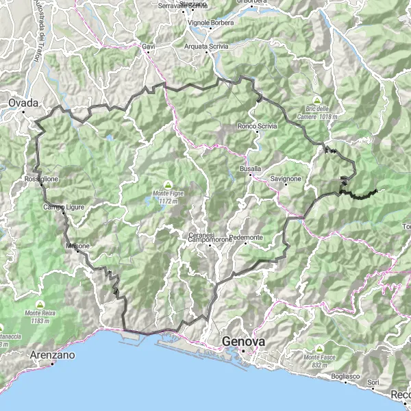 Kartminiatyr av "Genua til Monte Bricchetto" sykkelinspirasjon i Liguria, Italy. Generert av Tarmacs.app sykkelrutoplanlegger