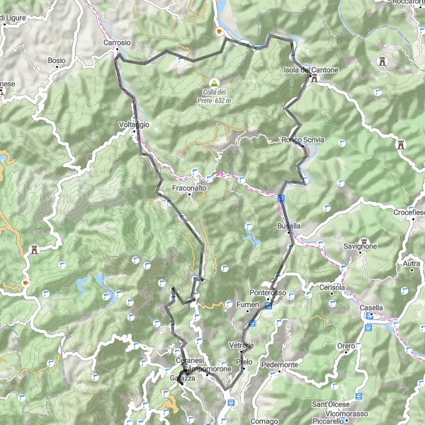 Miniaturní mapa "Ceranesi - Monte Carlo" inspirace pro cyklisty v oblasti Liguria, Italy. Vytvořeno pomocí plánovače tras Tarmacs.app