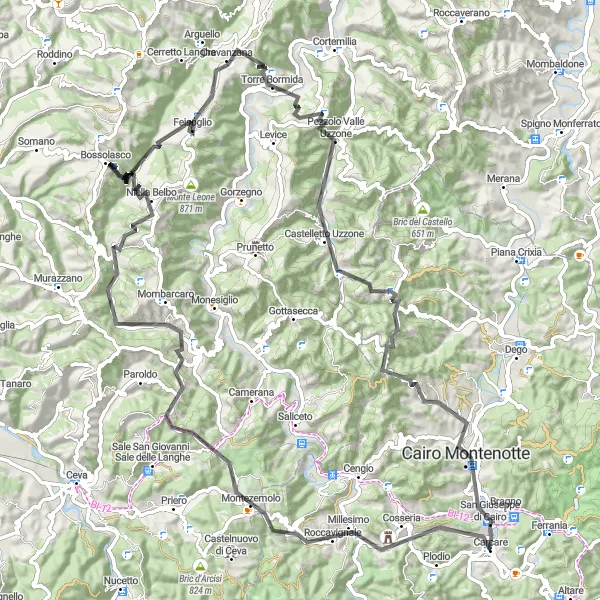 Miniaturní mapa "Road Route Carcare - Carcare" inspirace pro cyklisty v oblasti Liguria, Italy. Vytvořeno pomocí plánovače tras Tarmacs.app