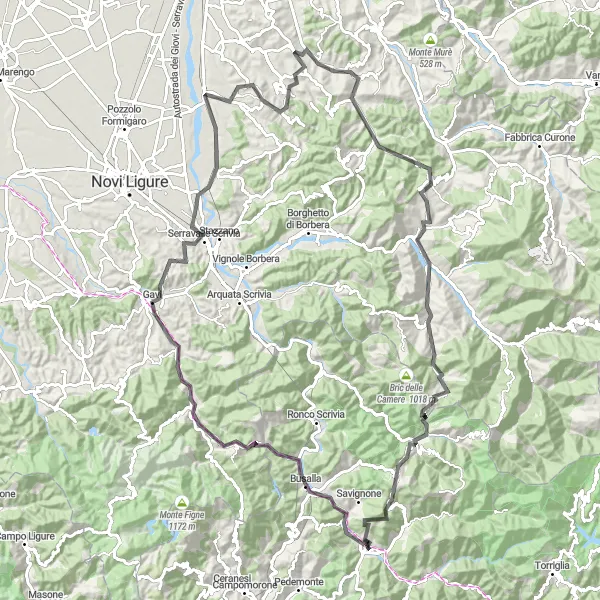Miniatua del mapa de inspiración ciclista "Ruta en bicicleta desde Busalla a Crocefieschi" en Liguria, Italy. Generado por Tarmacs.app planificador de rutas ciclistas