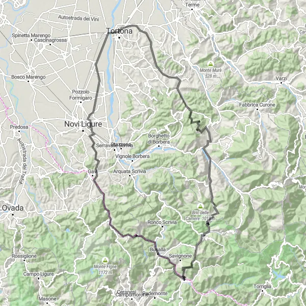 Miniatura della mappa di ispirazione al ciclismo "Scoperta in bicicletta dei tesori nascosti delle montagne liguri" nella regione di Liguria, Italy. Generata da Tarmacs.app, pianificatore di rotte ciclistiche