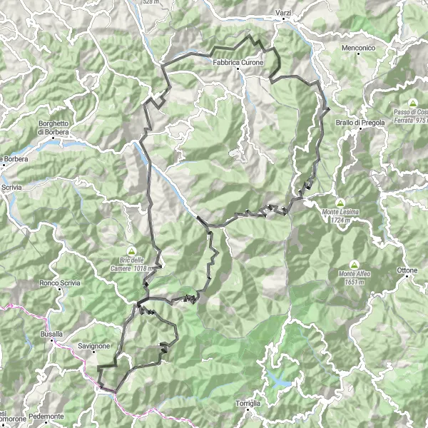 Miniatuurkaart van de fietsinspiratie "Extreme uitdaging: beklim de bergen van Liguria" in Liguria, Italy. Gemaakt door de Tarmacs.app fietsrouteplanner