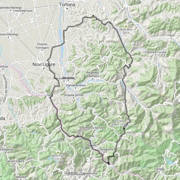 Mapa miniatúra "Krátky okruh s množstvom zaujímavostí" cyklistická inšpirácia v Liguria, Italy. Vygenerované cyklistickým plánovačom trás Tarmacs.app