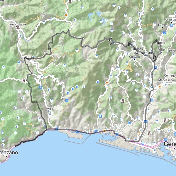 Map miniature of "The Coastal Escape" cycling inspiration in Liguria, Italy. Generated by Tarmacs.app cycling route planner