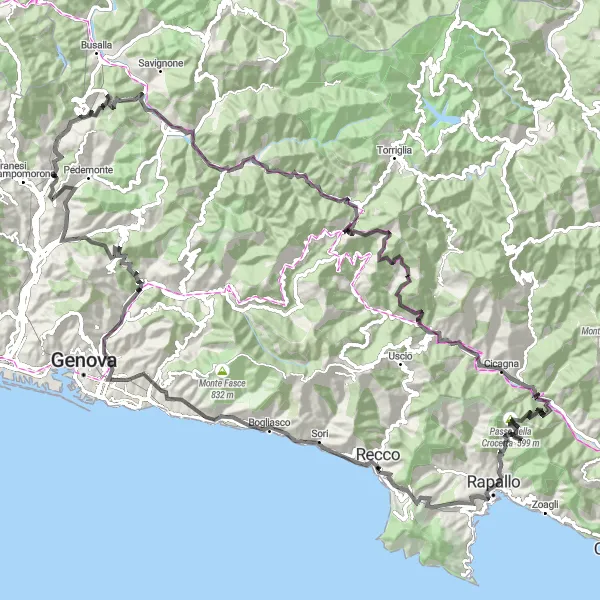 Miniatura della mappa di ispirazione al ciclismo "Tour ciclistico da Ceranesi a Monte Vittoria" nella regione di Liguria, Italy. Generata da Tarmacs.app, pianificatore di rotte ciclistiche