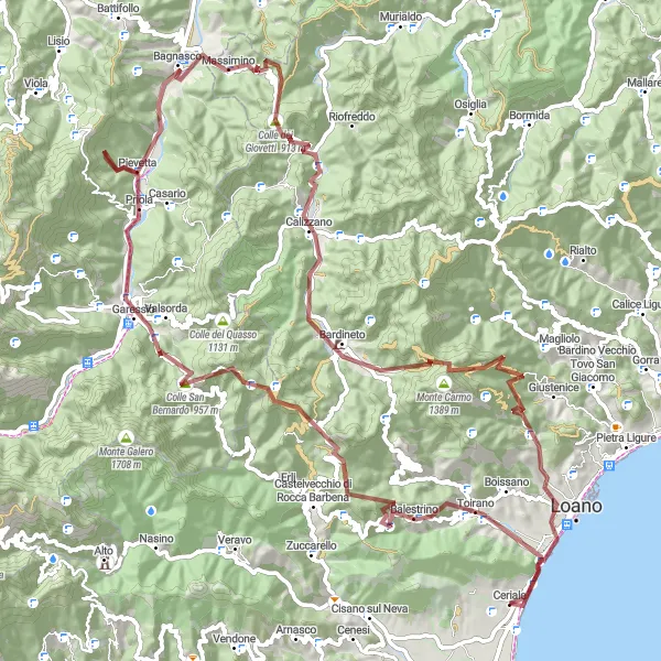 Miniature de la carte de l'inspiration cycliste "Les montagnes mystiques de Ligurie" dans la Liguria, Italy. Générée par le planificateur d'itinéraire cycliste Tarmacs.app