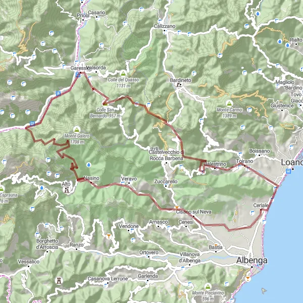 Map miniature of "The Ultimate Ligurian Gravel Cycling Challenge" cycling inspiration in Liguria, Italy. Generated by Tarmacs.app cycling route planner