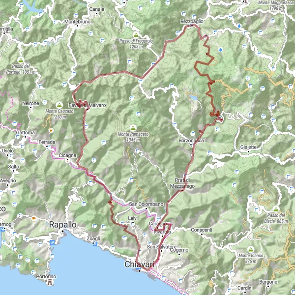 Miniature de la carte de l'inspiration cycliste "Aventure gravel à travers les montagnes" dans la Liguria, Italy. Générée par le planificateur d'itinéraire cycliste Tarmacs.app