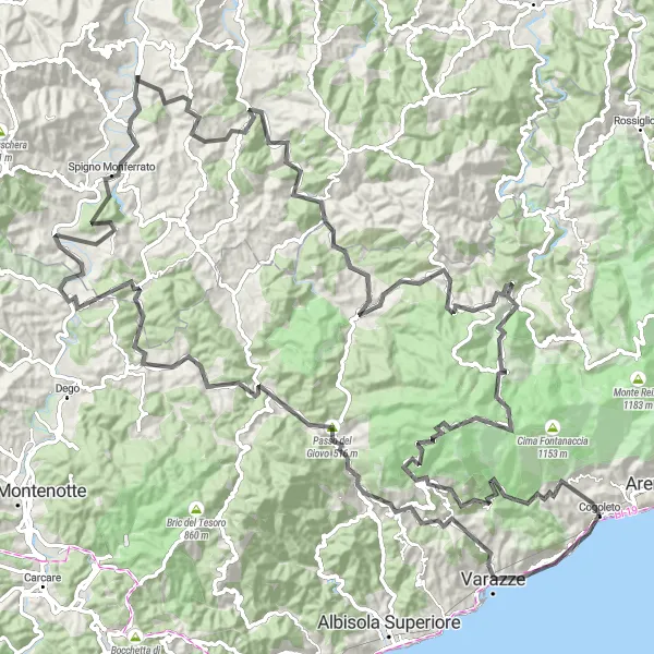 Miniatuurkaart van de fietsinspiratie "Ontdek de heuvels en bergen van Ligurië" in Liguria, Italy. Gemaakt door de Tarmacs.app fietsrouteplanner