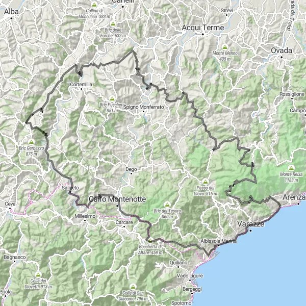 Miniatuurkaart van de fietsinspiratie "Epische Tocht door Liguria's Bergen" in Liguria, Italy. Gemaakt door de Tarmacs.app fietsrouteplanner