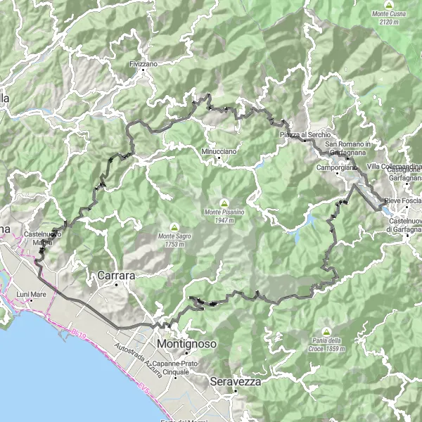 Mapa miniatúra "Jazda na bicykli okolo Colombiera-Molicciara (Liguria, Taliansko)" cyklistická inšpirácia v Liguria, Italy. Vygenerované cyklistickým plánovačom trás Tarmacs.app