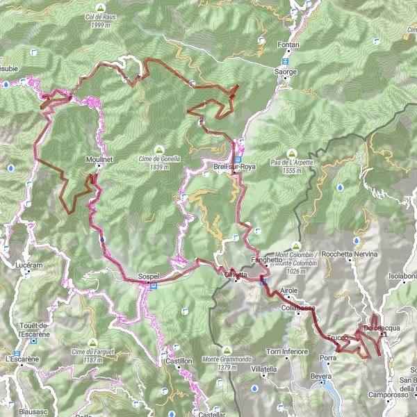 Mapa miniatúra "Gravel Dolceacqua - Col d'Agnon Loop" cyklistická inšpirácia v Liguria, Italy. Vygenerované cyklistickým plánovačom trás Tarmacs.app