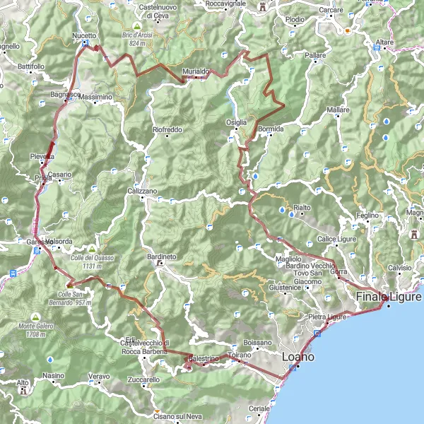 Mapa miniatúra "Gravelová jazda cez Ligurské pobrežie" cyklistická inšpirácia v Liguria, Italy. Vygenerované cyklistickým plánovačom trás Tarmacs.app