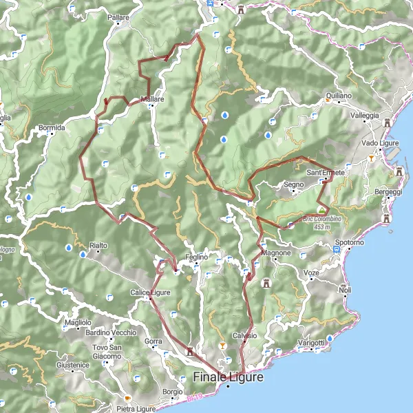 Kartminiatyr av "Grusvägar genom Liguriens natur" cykelinspiration i Liguria, Italy. Genererad av Tarmacs.app cykelruttplanerare