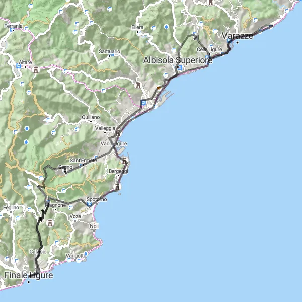 Karten-Miniaturansicht der Radinspiration "Panoramastraßen entlang der Küste Liguriens" in Liguria, Italy. Erstellt vom Tarmacs.app-Routenplaner für Radtouren