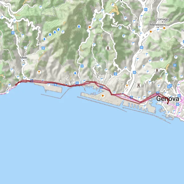 Map miniature of "Gravel Exploration in Genoa's Backcountry" cycling inspiration in Liguria, Italy. Generated by Tarmacs.app cycling route planner
