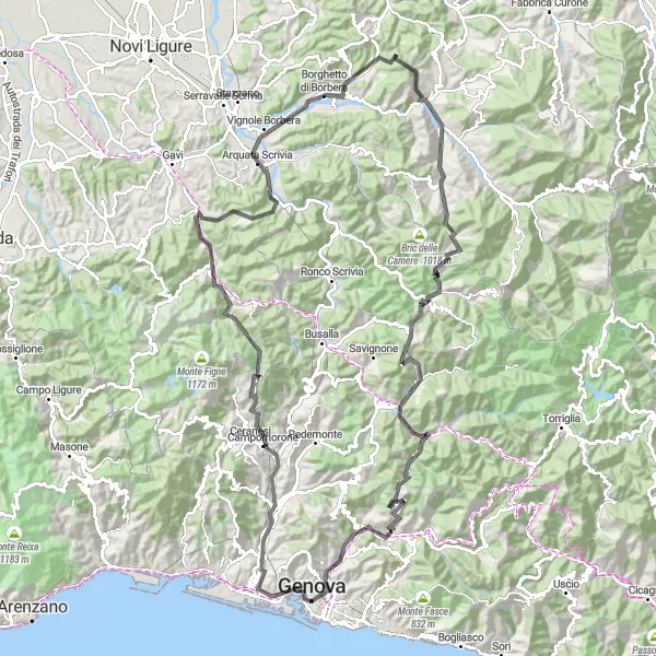 Kartminiatyr av "Genova til Monte Croce di Pinasco" sykkelinspirasjon i Liguria, Italy. Generert av Tarmacs.app sykkelrutoplanlegger