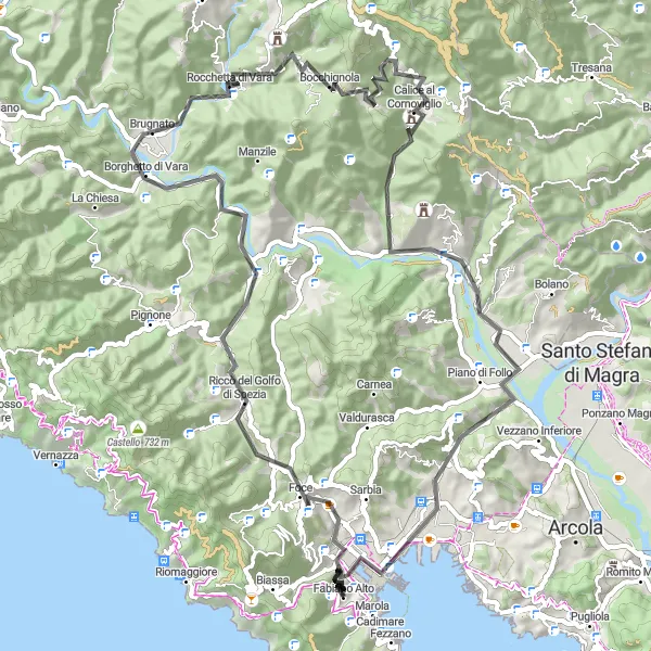 Map miniature of "La Spezia Loop" cycling inspiration in Liguria, Italy. Generated by Tarmacs.app cycling route planner