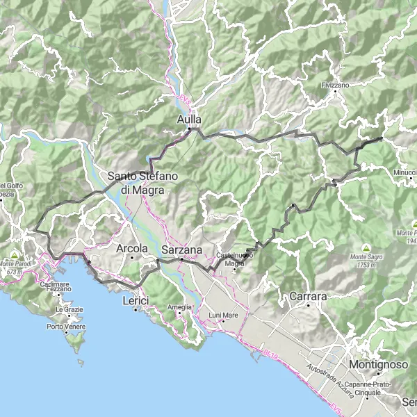Karten-Miniaturansicht der Radinspiration "Historische Orte und Panoramablicke" in Liguria, Italy. Erstellt vom Tarmacs.app-Routenplaner für Radtouren