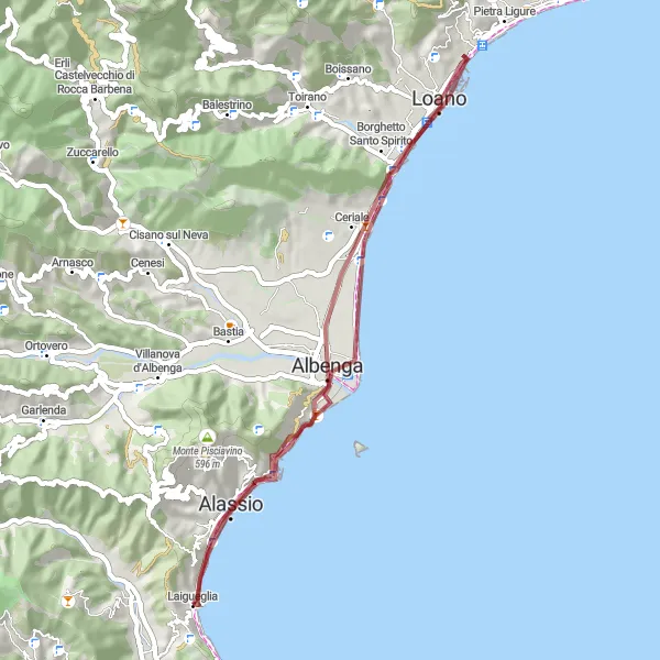 Miniatura della mappa di ispirazione al ciclismo "Il Giro dei Monti Liguri" nella regione di Liguria, Italy. Generata da Tarmacs.app, pianificatore di rotte ciclistiche