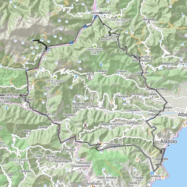 Miniatua del mapa de inspiración ciclista "Ruta de Monte Marchiano y Garessio" en Liguria, Italy. Generado por Tarmacs.app planificador de rutas ciclistas
