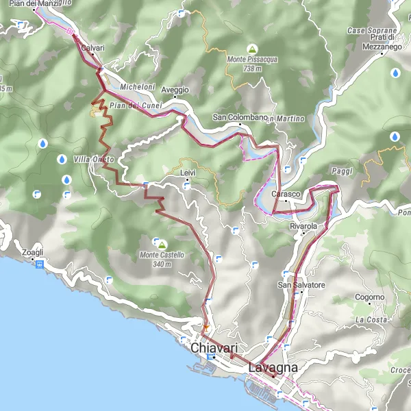 Zemljevid v pomanjšavi "Gravel avantura do Chiavari" kolesarske inspiracije v Liguria, Italy. Generirano z načrtovalcem kolesarskih poti Tarmacs.app