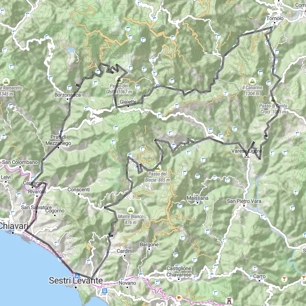 Miniaturní mapa "Okružní cyklistická trasa Lavagna - Zerli" inspirace pro cyklisty v oblasti Liguria, Italy. Vytvořeno pomocí plánovače tras Tarmacs.app