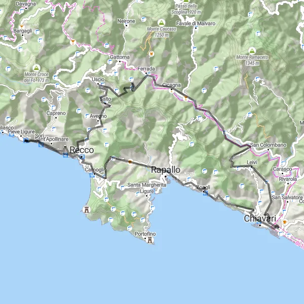 Map miniature of "Coastal Delights and Scenic Views" cycling inspiration in Liguria, Italy. Generated by Tarmacs.app cycling route planner