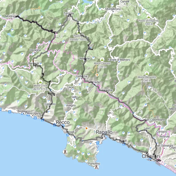 Miniatua del mapa de inspiración ciclista "Ruta Escénica de Liguria" en Liguria, Italy. Generado por Tarmacs.app planificador de rutas ciclistas