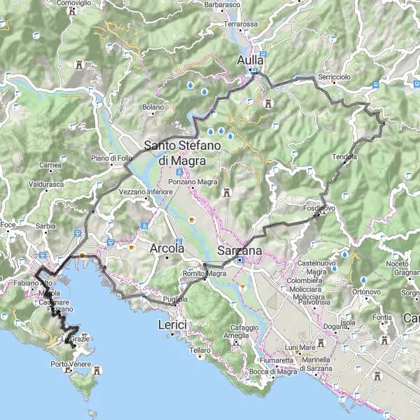 Karten-Miniaturansicht der Radinspiration "Entdecke die Schätze von Ligurien auf dieser 85 km langen Radroute" in Liguria, Italy. Erstellt vom Tarmacs.app-Routenplaner für Radtouren