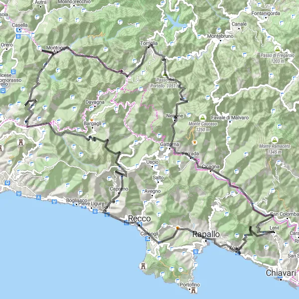 Miniatuurkaart van de fietsinspiratie "Verken de Natuurlijke Schoonheid van Torriglia" in Liguria, Italy. Gemaakt door de Tarmacs.app fietsrouteplanner