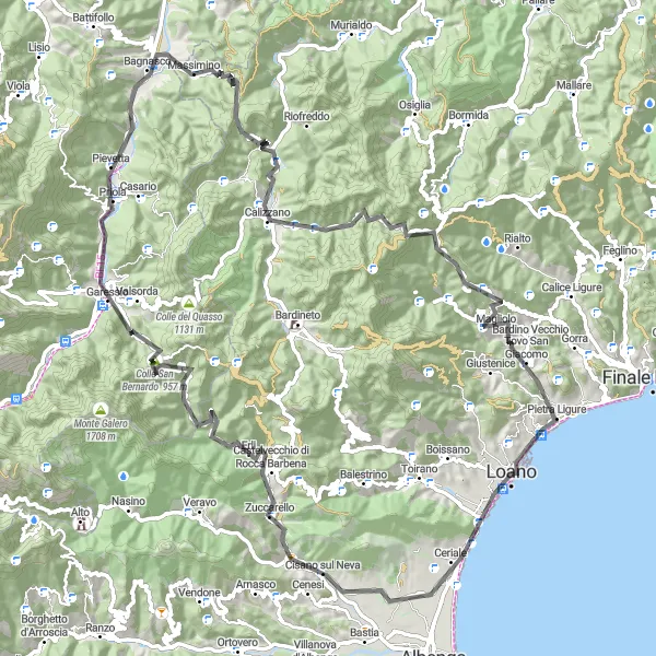 Karten-Miniaturansicht der Radinspiration "Monte Piccaro Road-Tour" in Liguria, Italy. Erstellt vom Tarmacs.app-Routenplaner für Radtouren