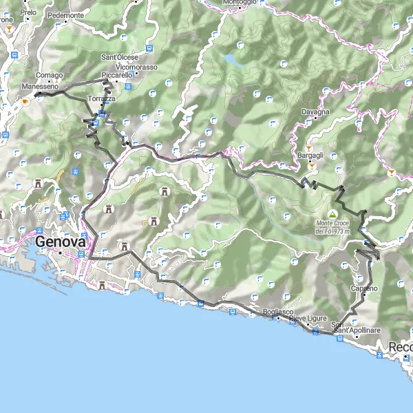 Mapa miniatúra "Cyklistická trasa Monte Santa Croce" cyklistická inšpirácia v Liguria, Italy. Vygenerované cyklistickým plánovačom trás Tarmacs.app