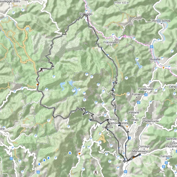 Miniature de la carte de l'inspiration cycliste "Parcours nature aux portes de Gênes" dans la Liguria, Italy. Générée par le planificateur d'itinéraire cycliste Tarmacs.app