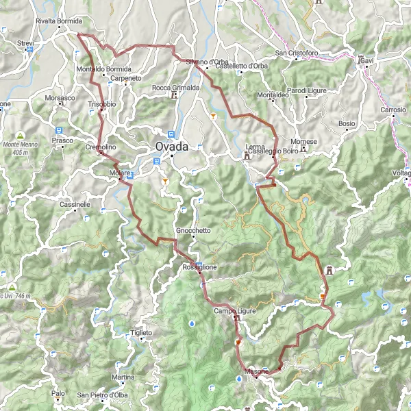 Map miniature of "Gravel Adventure in Liguria" cycling inspiration in Liguria, Italy. Generated by Tarmacs.app cycling route planner