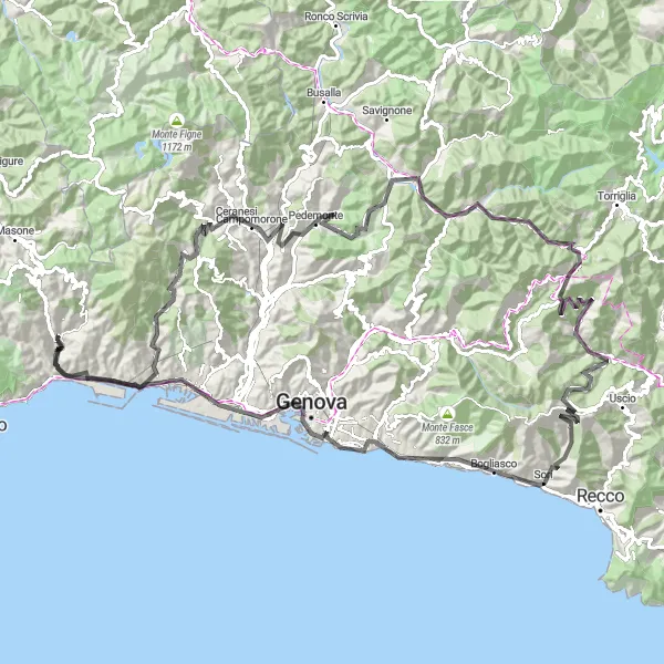 Mapa miniatúra "Cyklistická trasa okolo Ligúrie" cyklistická inšpirácia v Liguria, Italy. Vygenerované cyklistickým plánovačom trás Tarmacs.app