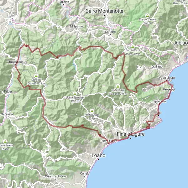 Miniaturní mapa "Gravel cyklistická trasa do kopců" inspirace pro cyklisty v oblasti Liguria, Italy. Vytvořeno pomocí plánovače tras Tarmacs.app