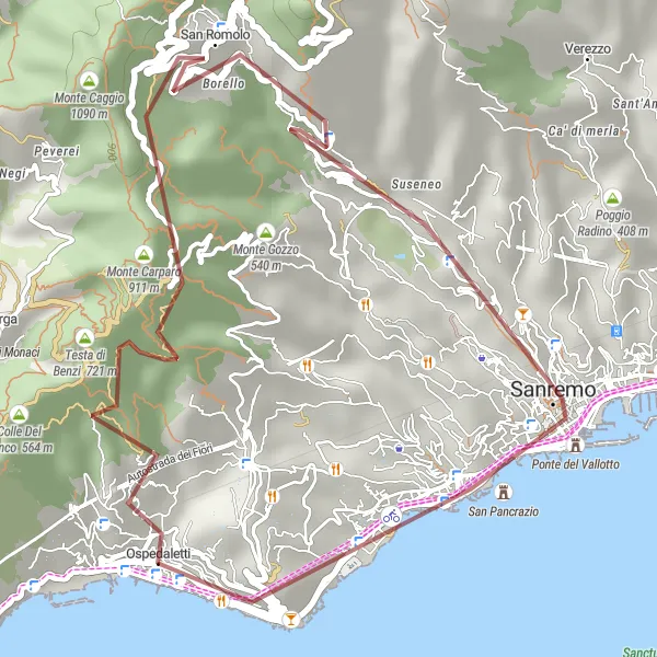 Miniature de la carte de l'inspiration cycliste "Le tour de Punta di Savona en Gravel" dans la Liguria, Italy. Générée par le planificateur d'itinéraire cycliste Tarmacs.app